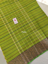 Parrot Green with Velthari Pattern  Kanchi Cotton